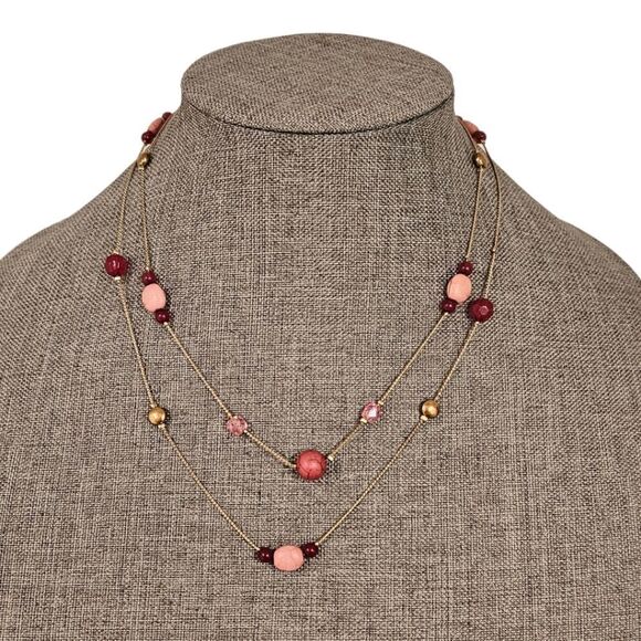 LOFT Pink & Gold Beaded Double Layer Necklace - Picture 5 of 11